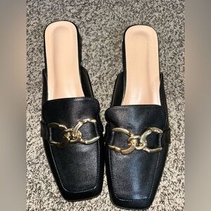 SHEIN Black Mules with Gold Chain Detail